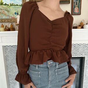 Altar'd State Brown Ruched Blouse